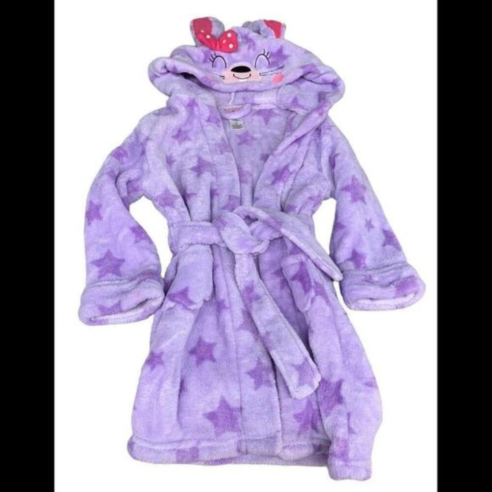 Pekkle Girls Hooded Bathrobe Bunny  Rabbit Fleece Tie Belt 2 Pockets Size 45‌